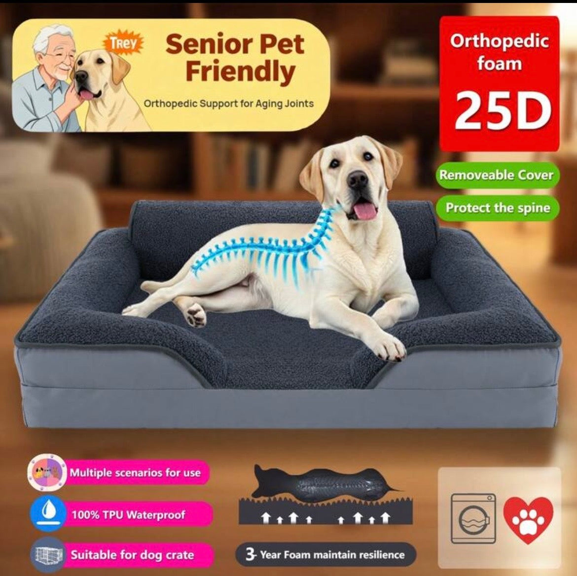 NoblePaws Orthopaedic Sofa Pet Bed – Plush Bolster Bed