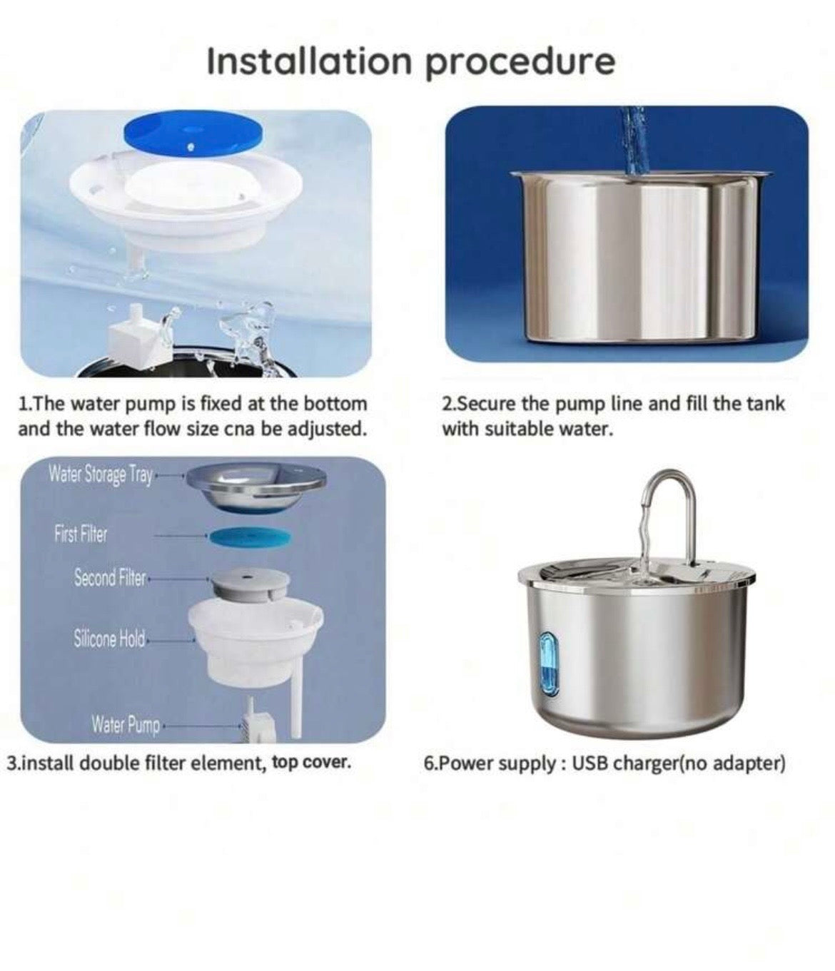 NoblePaws 304 Stainless Steel Pet Water Fountain