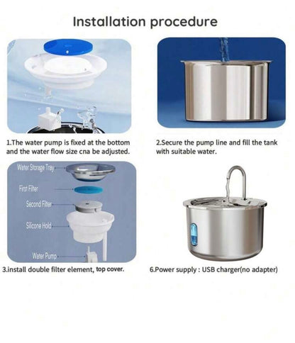 NoblePaws 304 Stainless Steel Pet Water Fountain