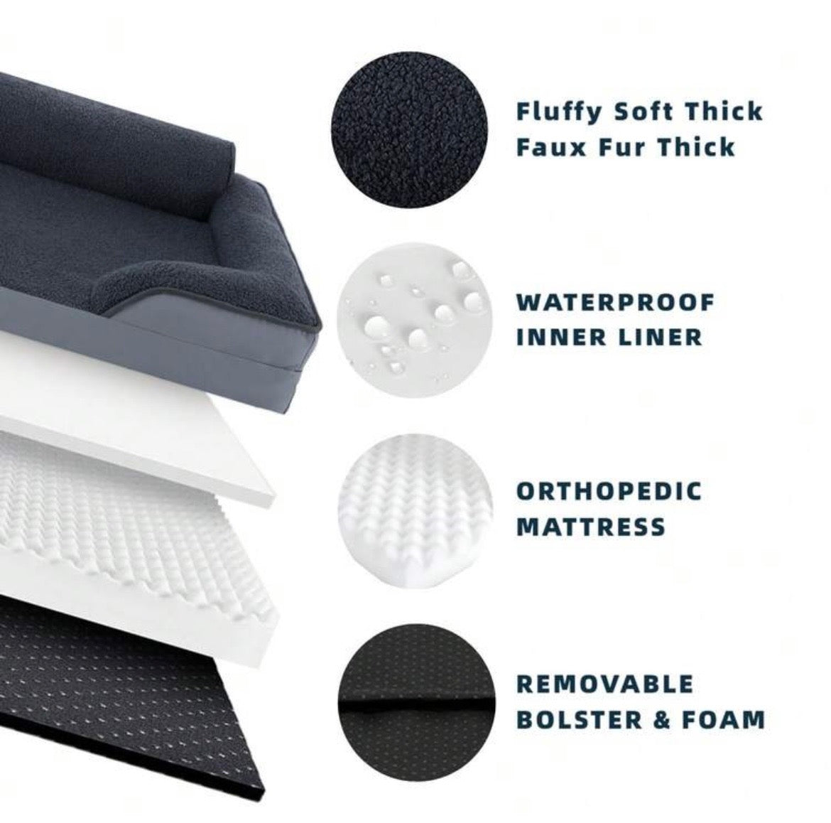 NoblePaws Orthopaedic Sofa Pet Bed – Plush Bolster Bed