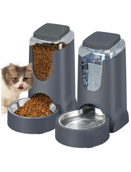 2-1 Automatic Pet Feeder & Water Dispenser Set with Stainless Steel Bowls