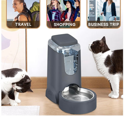 2-1 Automatic Pet Feeder & Water Dispenser Set with Stainless Steel Bowls