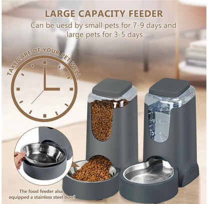 2-1 Automatic Pet Feeder & Water Dispenser Set with Stainless Steel Bowls