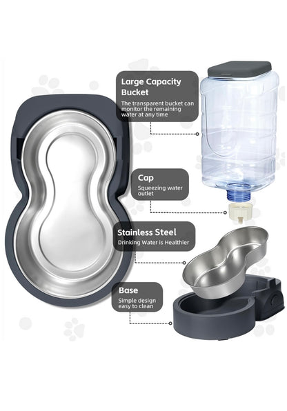 2-1 Automatic Pet Feeder & Water Dispenser Set with Stainless Steel Bowls